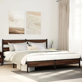 vidaXL Σκελετός Κρεβ. Χωρίς Στρώμα Καφέ Δρυς 193x203 εκ. Μεταλλικό