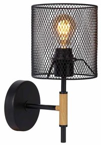 Φωτιστικό Επίτοιχο Lucide 45259-01-30 BASKETT Μαύρο Ματ (Black Mat)|Ξύλο Φυσικό χρώμα (Wood Natural Finish)
