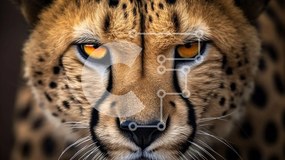 Σετ των 2 Intra Συλλεκτικό Ξύλινο Παζλ Plywood 4mm - Κοντινό πλάνο του προσώπου ενός τσιτάχ Σε Ξύλινο Κουτί - Διαστάσεις: 10x10 cm – 25 κομμάτια