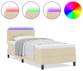 vidaXL Box Spring Bed της  με Στρώμα & LED Μπεζ 100x200 εκ. Ύφασμα