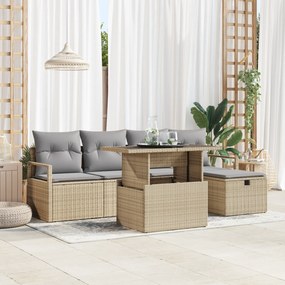 vidaXL Σετ 6 Τεμαχίων Καναπέ Κήπου με Μαξιλάρια Μπεζ Πολυ Ρατάν