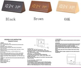 Ξύλινο Τριγωνικό Ψηφιακό Ρολόι με οθόνη LED, Ξυπνητήρι, Θερμόμετρο - Καφέ