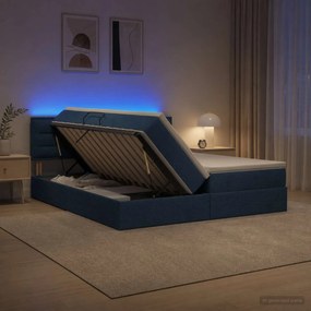 vidaXL LED Κρεβάτι αποθήκευσης με στρώμα Μπλε 180 x 200 cm Ύφασμα