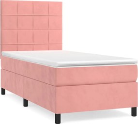 vidaXL Κρεβάτι Boxspring με Στρώμα Ροζ 100x200 εκ. Βελούδινο