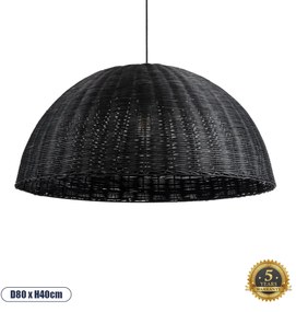 02384 GloboStar® MONTANA 02384 Boho Κρεμαστό Φωτιστικό Καμπάνα Μονόφωτο 1 x E27 IP20 Μαύρο Ξύλο - Μ80 x Π80 x Υ40cm