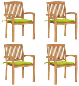 3073221 vidaXL Καρέκλες Κήπου Στοιβαζόμενες 4 τεμ. Μασίφ Ξύλο Teak &amp; Μαξιλάρια Πράσινο, 1 Τεμάχιο