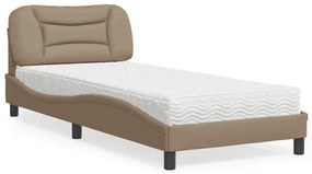 Κρεβάτι με Στρώμα Καπουτσίνο 90x190 εκ. από Συνθετικό. Δέρμα - Καφέ