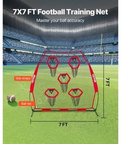 VEVOR 2133.6 x 2133.6mm Football Trainer Throwing Net, Training Throwing Target Practice Net with 5 Target Pockets, Knotless Net Includes Straps and Portable Carry Case, Improve QB Throwing Accuracy