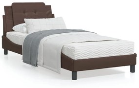 Κρεβάτι με Στρώμα Καφέ 100x200 εκ. από Συνθετικό Δέρμα - Καφέ