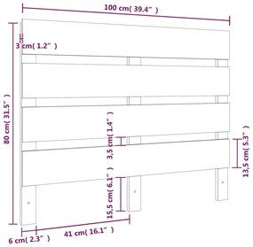 vidaXL Κεφαλάρι Κρεβατιού Γκρι 100 x 3 x 80 εκ. από Μασίφ Ξύλο Πεύκου