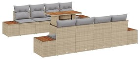 vidaXL Σετ Καναπέ Κήπου 9 Τεμαχίων με Μαξιλάρια Μπεζ από Πολυ Ρατάν