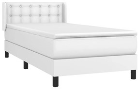 vidaXL Κρεβάτι Boxspring με Στρώμα Λευκό 90x200εκ. από Συνθετικό Δέρμα