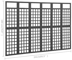 vidaXL Διαχωριστικό Δωμ/Καφασωτό 6 Πάνελ Μαύρο 242,5x180εκ Ξύλο Ελάτης