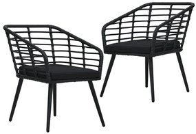 vidaXL Καρέκλες Εξωτερ. Χώρου 2 τεμ. Μαύρες Συνθ. Ρατάν με Μαξιλάρια