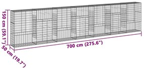 Συρματοκιβώτιο με Κάλυμμα 700x50x150εκ. από Γαλβανισμένο Χάλυβα - Ασήμι