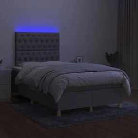 vidaXL Κρεβάτι Boxspring με Στρώμα &amp; LED Αν.Γκρι 120x200 εκ Υφασμάτινο