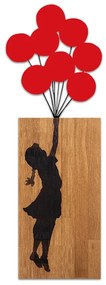 Διακοσμητικό τοίχου Girl with Balloons Megapap ξύλινο - μεταλλικό χρώμα καρυδί - κόκκινο 36x3x100εκ.-GP052-0080