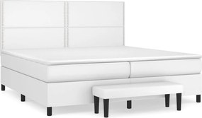 vidaXL Κρεβάτι Boxspring με Στρώμα Λευκό 200x200 εκ. Συνθετικό Δέρμα