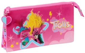 Τριπλή Κασετίνα Trolls Ροζ 22 x 12 x 3 cm