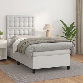 Κρεβάτι Boxspring με Στρώμα Λευκό 100x200εκ.από Συνθετικό Δέρμα - Λευκό