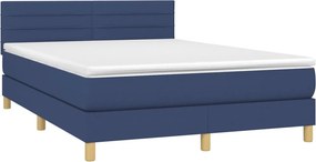vidaXL Κρεβάτι Boxspring με Στρώμα Μπλε 140x190 εκ. Υφασμάτινο