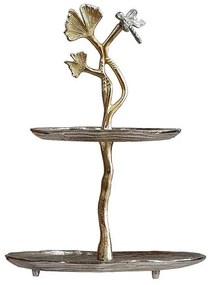 Artekko Branch Μεταλλική Ορντερβιερα 2 Επιπέδων σε Χρυσό με Ασημί (28x28x40.5)cm Artekko 78315-DS