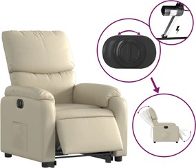 vidaXL Πολυθρόνα Ηλεκτρ. Ανακλινόμενη με Ανύψωση Κρεμ Συνθ.Δέρμα