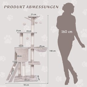 Costway Πύργος Ονυχοδρόμιο Γάτας 140cm με Πλατφόρμες, Μπεζ PS7389BE