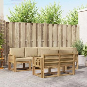vidaXL Σειρά Καναπέ Εξωτερικού 7 pcs Λευκό και Μπεζ Πολυεστέρας