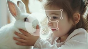 Σετ των 2 Intra Συλλεκτικό Ξύλινο Παζλ Plywood  4mm - Νεαρό κορίτσι που χαϊδεύει το λευκό λαγουδάκι Σε Ξύλινο Κουτί - Διαστάσεις: 10x10 cm – 25 κομμάτια