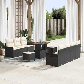 vidaXL Σετ Καναπέ Κήπου Ρυθμιζόμενο ύψος 10 pcs Μαύρο συνθετικό ρατάν