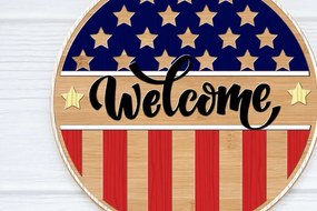 Intra απο ξύλο plywood 3mm-4mm πάχος Στρογγυλό σημάδι καλωσορίσματος 4 Ιουλίου Δίασταση 30x20 cm INTRAFABR-31478743