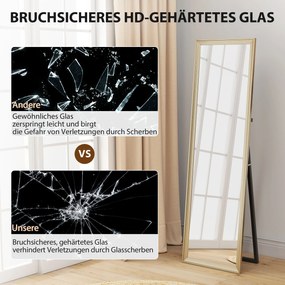 Ολόσωμος καθρέφτης, ευέλικτη τοποθέτηση, 160 x 50 cm, χρυσός τόνος