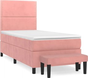 vidaXL Κρεβάτι Boxspring με Στρώμα Ροζ 100x200 εκ. Βελούδινο