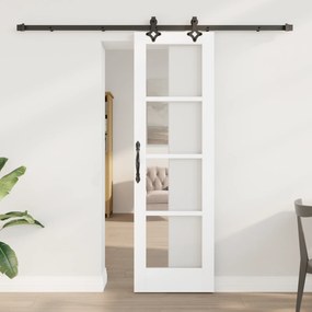 vidaXL Συρόμενη Πόρτα με Σετ Υλικών Λευκή 61x198.5 εκ. Συμπαγές Ξύλο Πεύκου