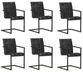 vidaXL Καρέκλες Τραπεζαρίας «Πρόβολος» 6 τεμ. Μαύρες από Γνήσιο Δέρμα