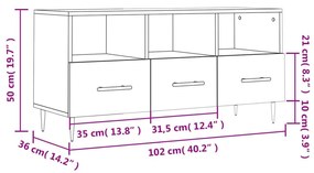 Έπιπλο Τηλεόρασης Μαύρο 102 x 36 x 50 εκ. από Επεξεργ. Ξύλο - Μαύρο