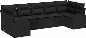 vidaXL Σετ Καναπέ Κήπου με μαξιλάρι 7 pcs Μαύρο Πολυ Ρατάν