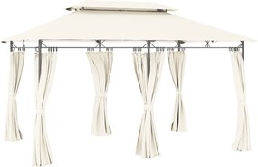 Περίπτερο κήπου διπλή οροφή, 6 πλαϊνά πάνελ, υδατοαπωθητικό, για βεράντα κήπου, 4x3 m, κρεμ λευκό