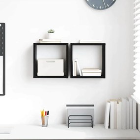 vidaXL Ράφια Τοίχου με ράφι Επιτοίχιο 2 pcs Μαύρη Οξυά 26 x 15 x 26 cm