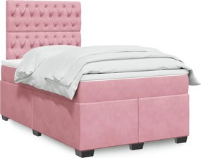 vidaXL Κρεβάτι Boxspring με Στρώμα Ροζ 120x200 εκ. Βελούδινο