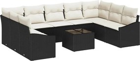 vidaXL Σετ Καναπέ με μαξιλάρι 10 pcs Μαύρο συνθετικό ρατάν