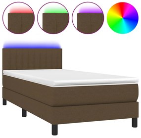 vidaXL Κρεβάτι Boxspring με Στρώμα &amp; LED Σκ.Καφέ 90x200 εκ. Υφασμάτινο