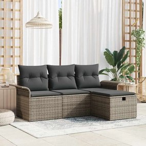 vidaXL Σετ Καναπέ Κήπου με μαξιλάρι 4 pcs Γκρι Πολυ ράταν