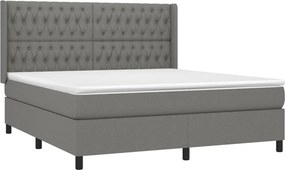 vidaXL Κρεβάτι Boxspring με Στρώμα Σκούρο Γκρι 180x200 εκ Υφασμάτιν