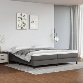 Κρεβάτι Boxspring με Στρώμα Γκρι 200x200 εκ. Συνθετικό Δέρμα - Γκρι