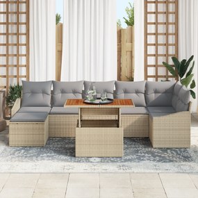 vidaXL Σετ καναπέ κήπου 8 τεμαχίων με μαξιλάρια Μπεζ Πολυ Ρατάν