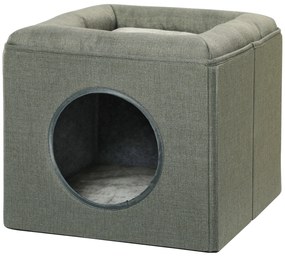 PawHut Σπιτάκι Γάτας, Κρεβάτι Γάτας 2-σε-1, με Μαξιλάρι, 36,5 x 36,5 x 33 εκ., Πράσινο