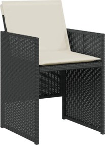 vidaXL Σετ Επίπλων Bistro 3 τεμ. Μαύρο Συνθετ. Ρατάν με Μαξιλάρια