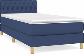 vidaXL Κρεβάτι Boxspring με Στρώμα Μπλε 90x190 εκ.Υφασμάτινο